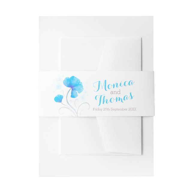 Cintas Para Invitaciones Banda de la panza del personalizado del boda azul  (Anverso Ejemplo)