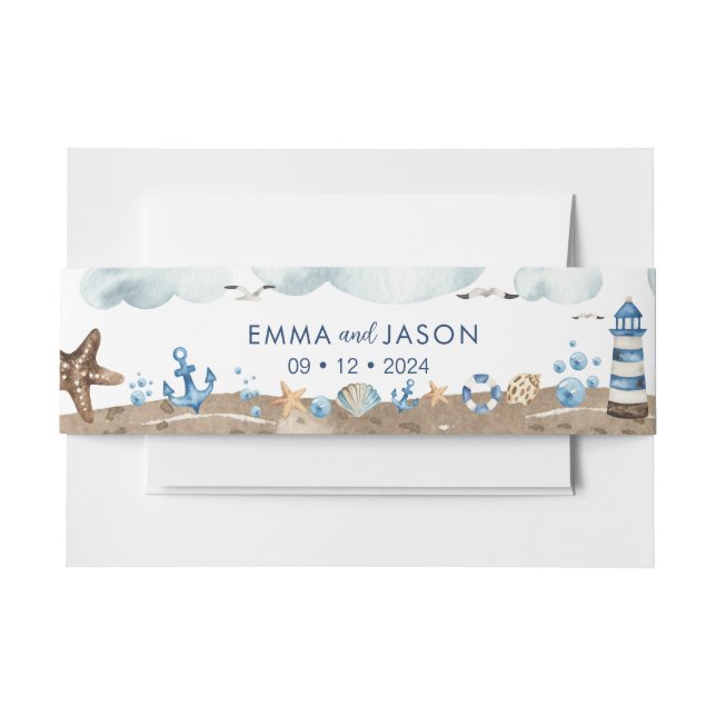 Cintas Para Invitaciones Banda de vientre de invitación náutica (Anverso Ejemplo)