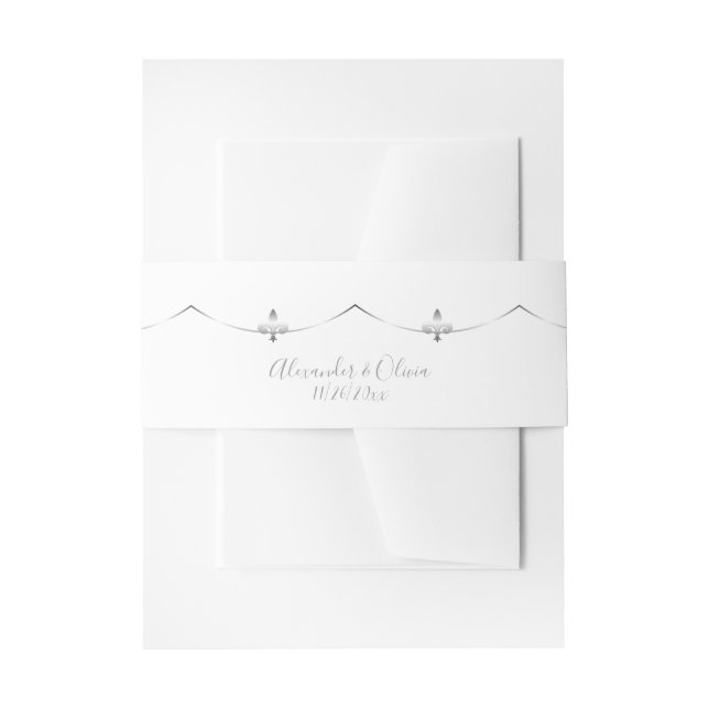Cintas Para Invitaciones Banda de vientres Silver Fleur de Lis (Anverso Ejemplo)