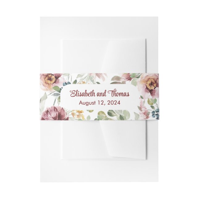 Cintas Para Invitaciones Banda del vientre floral pastel boda (Anverso Ejemplo)