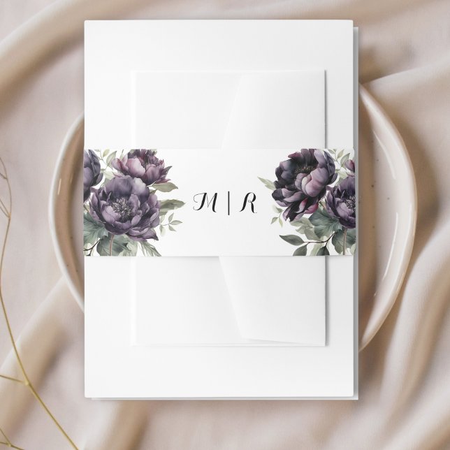 Cintas Para Invitaciones Banda del vientre gótica negra de peonías invitada (Subido por el creador)