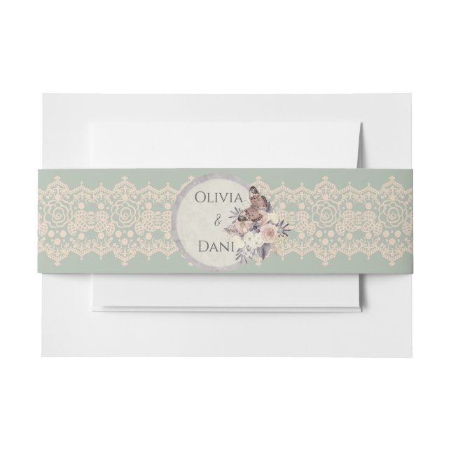 Cintas Para Invitaciones Banda romántica de Belly verde rosa de Rubor Lace  (Anverso Ejemplo)