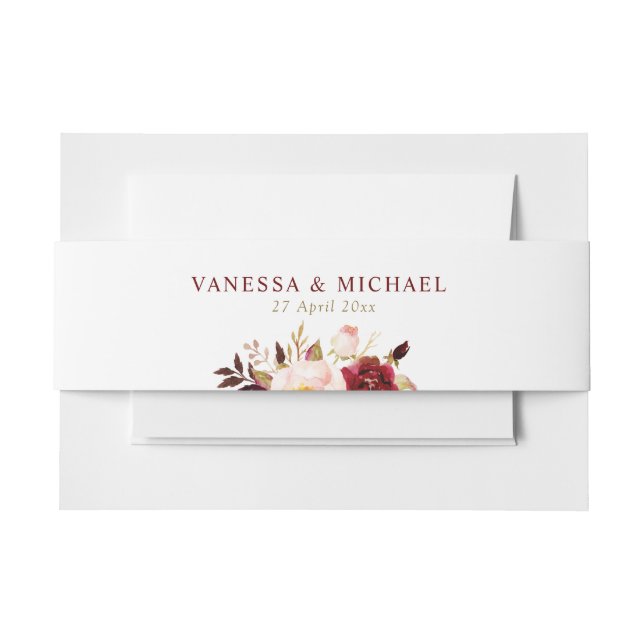 Cintas Para Invitaciones banda rubia borgoña floral de la panza (Anverso Ejemplo)