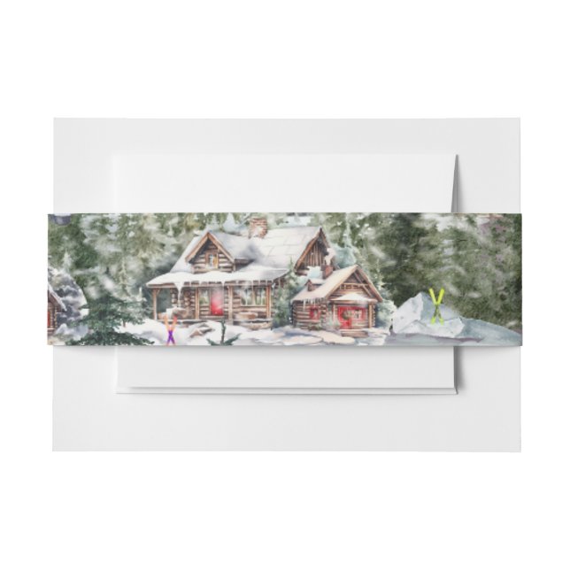 Cintas Para Invitaciones Banda ventral de cabaña de invierno en las montaña (Anverso Ejemplo)