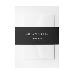 Cintas Para Invitaciones Banda ventral para boda en blanco y negro con nomb