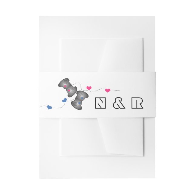 Cintas Para Invitaciones Bandas Belly Bodas Geeky Gamers Azul rosado (Anverso Ejemplo)
