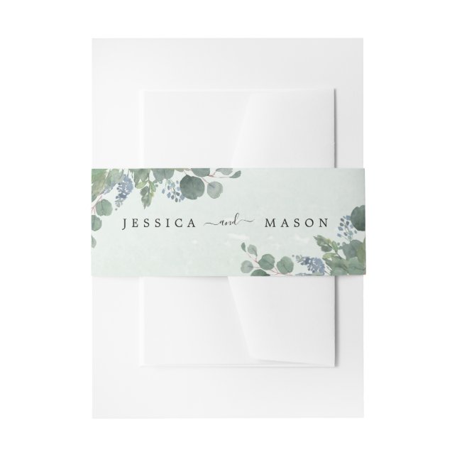 Cintas Para Invitaciones Bandas Belly de Bodas de Eucaliptos Azules Dusty (Anverso Ejemplo)