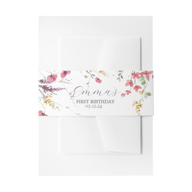 Cintas Para Invitaciones Bandas de pañales de papel de flores silvestres (Anverso Ejemplo)
