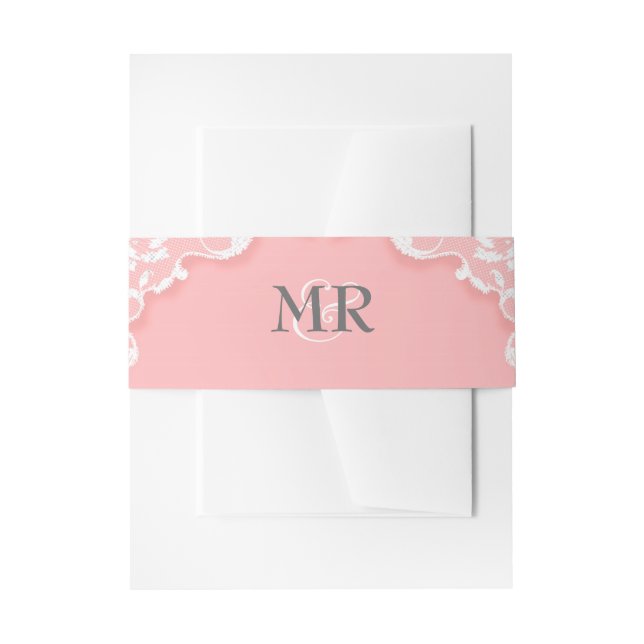 Cintas Para Invitaciones Bandas del Belly de la boda del rosa del monograma (Anverso Ejemplo)