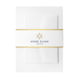 Cintas Para Invitaciones Bar Mitzvah Star of David White Navy Gold Modern