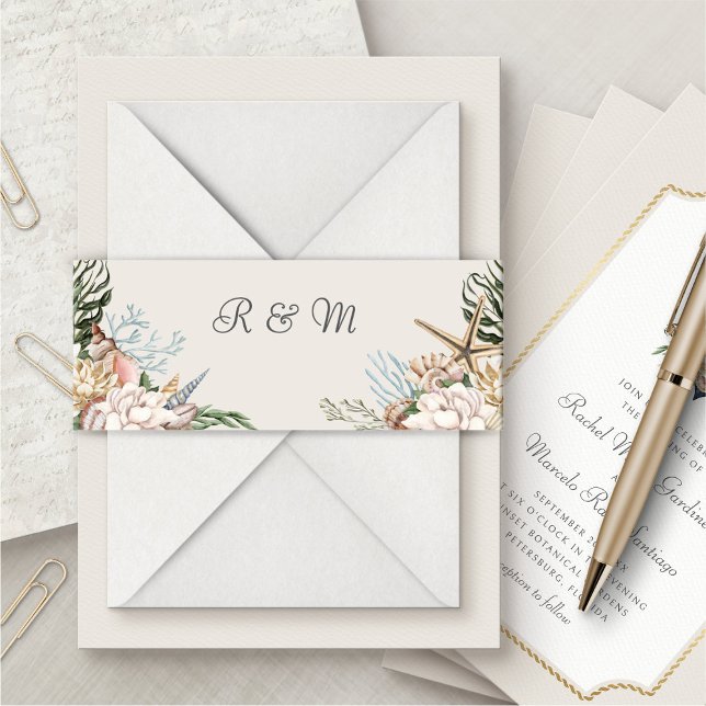 Cintas Para Invitaciones Beach Seashells Floral Boda Banda Belly (Subido por el creador)