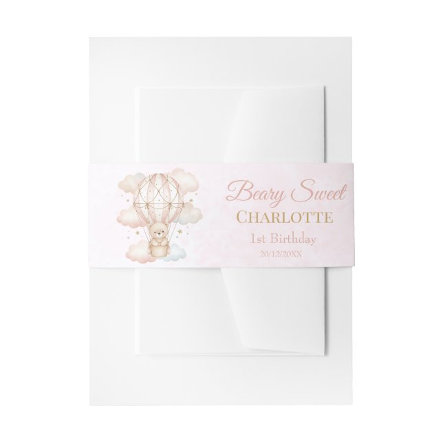 Cintas Para Invitaciones Beary Sweet Hot Air Balloon 1st Birthday (Anverso Ejemplo)