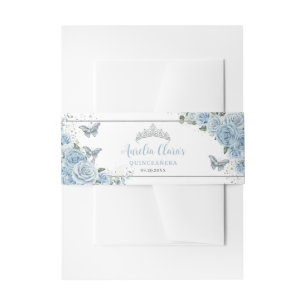 Cintas Para Invitaciones Bebé Azul Floral Mariposas Plata Quinceanera