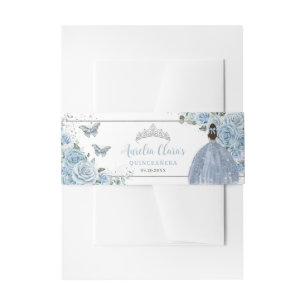 Cintas Para Invitaciones Bebé Azul Floral Princesa Plata Quinceanera