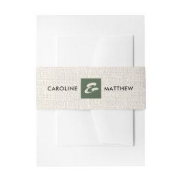 Cintas Para Invitaciones Beige | Boda de textura de arpillera verde