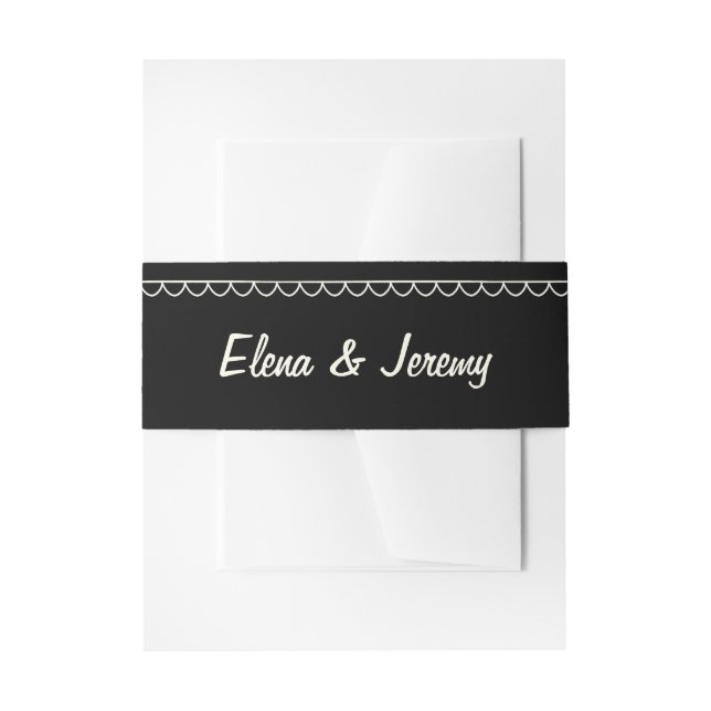 Cintas Para Invitaciones Belly con letras de mano doblado negro y blanco ún (Anverso Ejemplo)