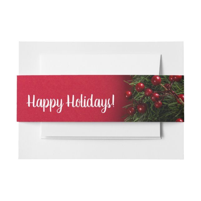 Cintas Para Invitaciones Berries y Mistletoe Rojos, Navidades (Anverso Ejemplo)