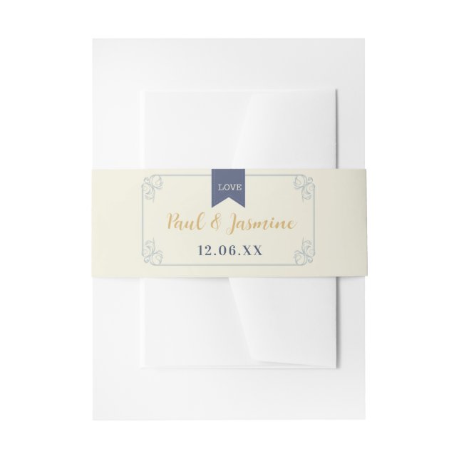 Cintas Para Invitaciones Biblioteca Boda Cutlery Band Crema (Anverso Ejemplo)