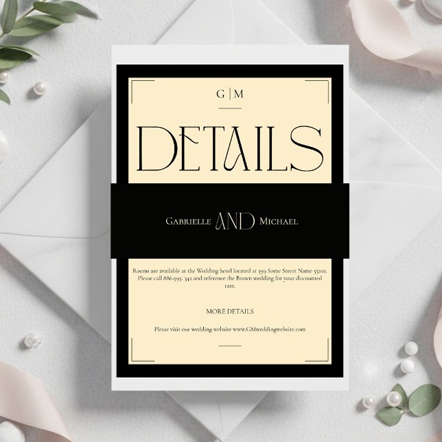 Cintas Para Invitaciones Black Cream Timeless Elegant Monogram Wedding  (Subido por el creador)