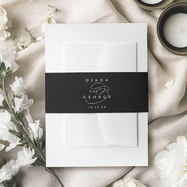 Cintas Para Invitaciones Black Elegant Swirl Script Simple Wedding  (Black Elegant Swirl Script Simple Wedding Invitation Belly Band)