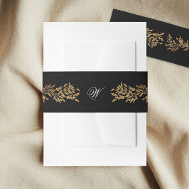 Cintas Para Invitaciones black & gold botanical frame monogram wedding