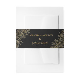 Cintas Para Invitaciones Black Gold Glitter Floral Wedding