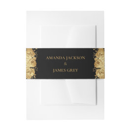 Cintas Para Invitaciones Black Gold Glitter Floral Wedding Invitation 