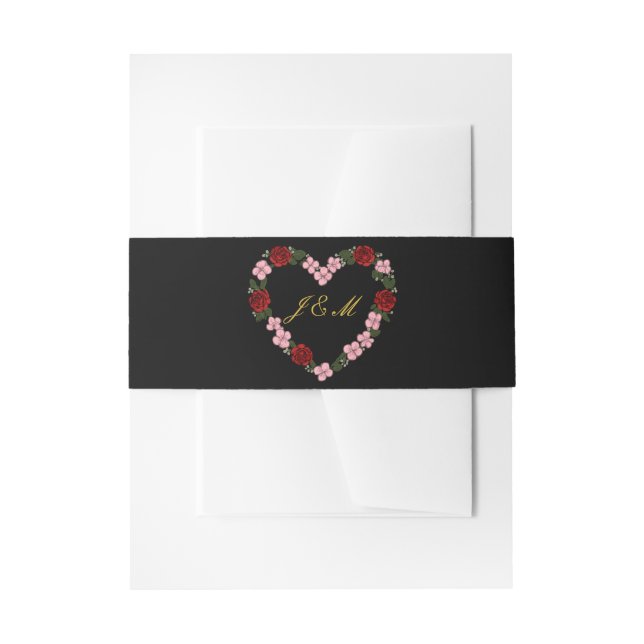 Cintas Para Invitaciones Black invitation band with a pink and red heart (Anverso Ejemplo)