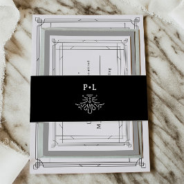 Cintas Para Invitaciones Black Modern Deco | Boda Elegante Monograma
