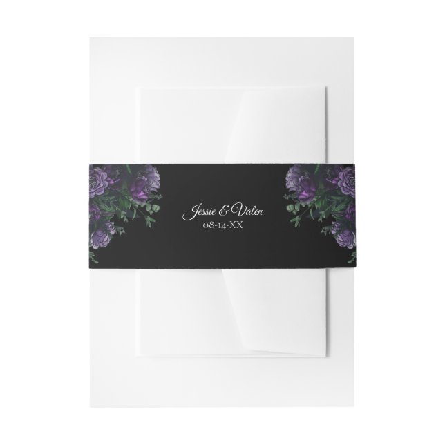 Cintas Para Invitaciones Black Purple Floral Elegant Wedding (Anverso Ejemplo)