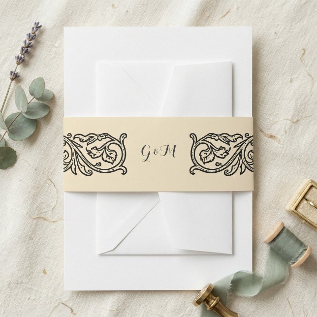 Cintas Para Invitaciones Black Scroll Monogrammed Elegant Invitation  (Subido por el creador)