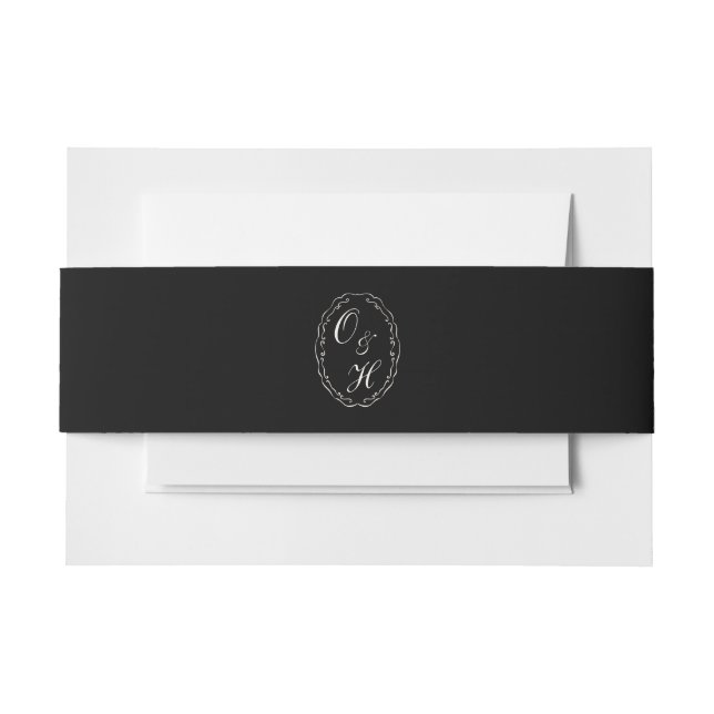 Cintas Para Invitaciones Black Tie Wedding Monogram Belly Band (Anverso Ejemplo)