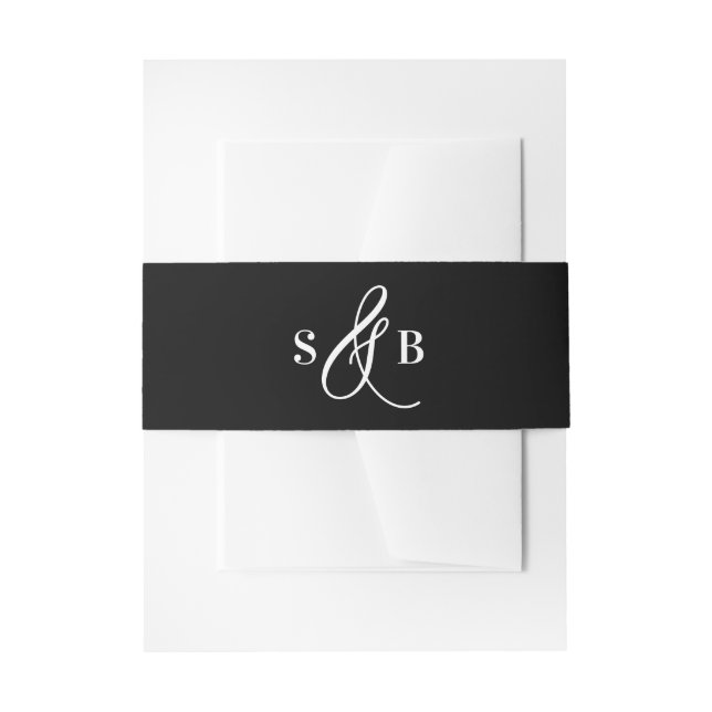 Cintas Para Invitaciones Black Whimsical Calligraphy Wedding Monogram (Anverso Ejemplo)