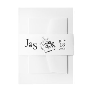 Cintas Para Invitaciones Black & White Hand Drawn Monogram Wedding