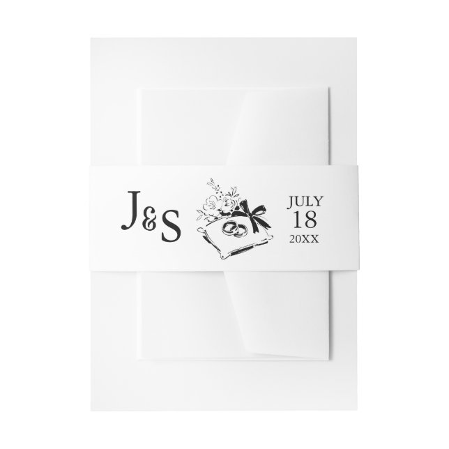 Cintas Para Invitaciones Black & White Hand Drawn Monogram Wedding (Anverso Ejemplo)