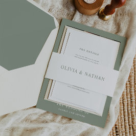 Cintas Para Invitaciones Blanco elegante con texto verde sabio | Boda