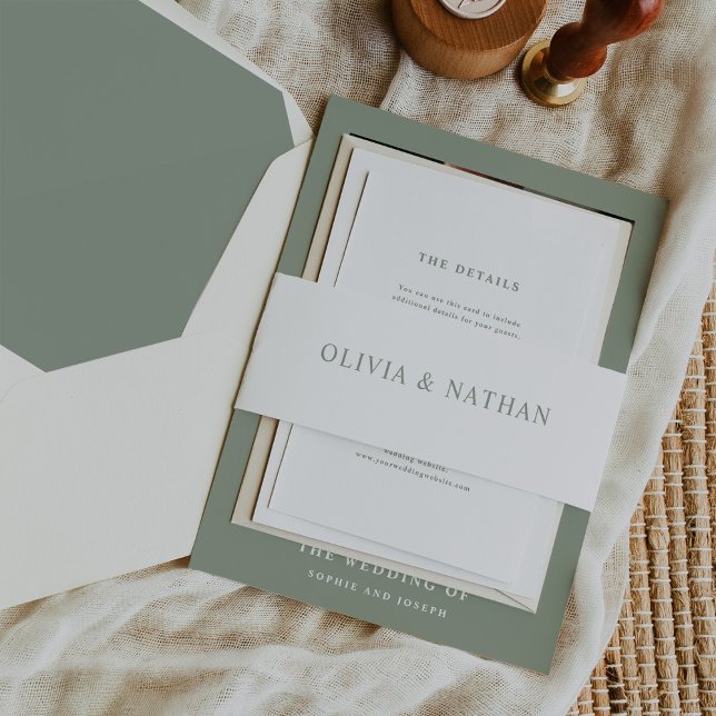 Cintas Para Invitaciones Blanco elegante con texto verde sabio | Boda (Subido por el creador)