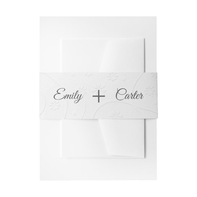 Cintas Para Invitaciones Blanco Grabado en relieve con nombres (Anverso Ejemplo)