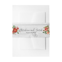 Blanco Madera Chic Personalizado Rústico Rojo Flor