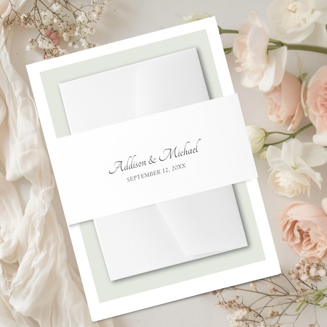 Cintas Para Invitaciones Blanco mínimo (Minimal invitations belly band, white, for your wedding. With your name and date.)
