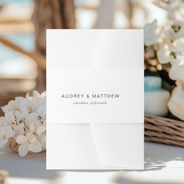 Cintas Para Invitaciones Blanco moderno (Modern white invitation belly band with your name and date.)