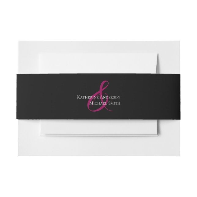 Cintas Para Invitaciones Blanco negro moderno y fucsia-Boda- (Anverso Ejemplo)
