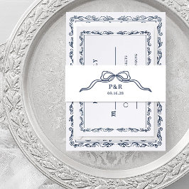 Cintas Para Invitaciones Blanco y Azul | Lindo lazo Coquette con Monograma
