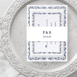 Cintas Para Invitaciones Blanco y Azul Medianoche | Monograma Simple