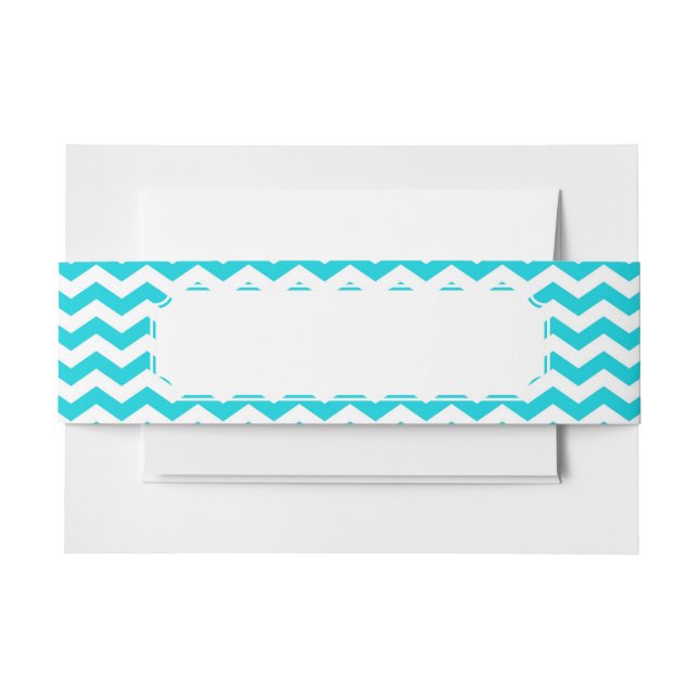 Cintas Para Invitaciones Blanco y modelo de zigzag de la aguamarina (Anverso Ejemplo)