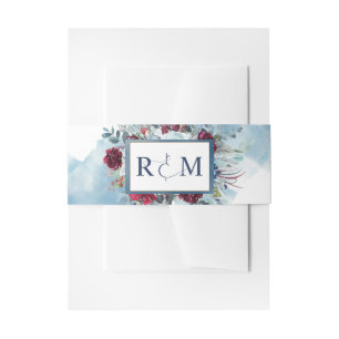 Cintas Para Invitaciones Blooms celestes, monograma con Boda inicial