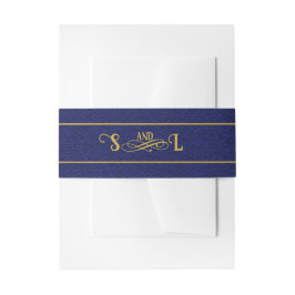 Cintas Para Invitaciones Blue Book Cloth Boda Monograma Golden Flourish