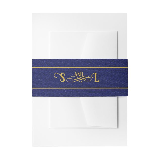 Cintas Para Invitaciones Blue Book Cloth Boda Monograma Golden Flourish (Anverso Ejemplo)