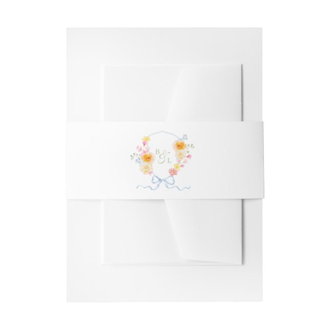 Cintas Para Invitaciones Blue Bow Floral Crest Monogram Spring Wedding (Anverso Ejemplo)