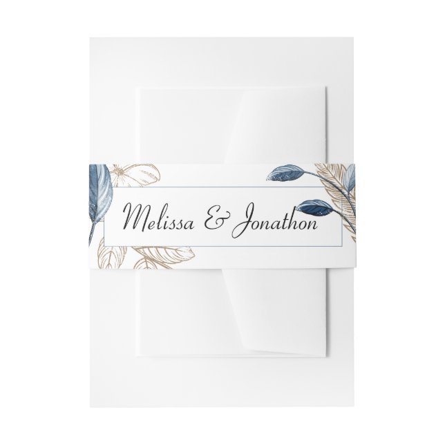 Cintas Para Invitaciones Blue Gold Modern Floral Elegante Wedding (Anverso Ejemplo)